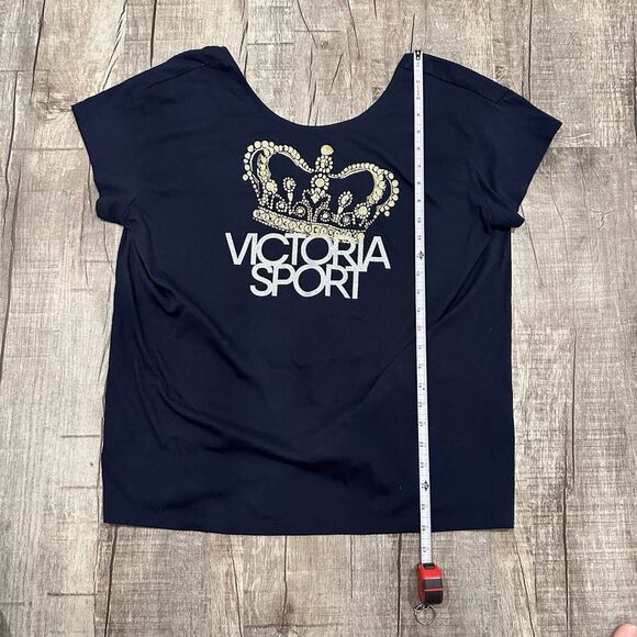Victoria Secret Sport T Shirt Low Open Back Navy Glitter Women's Size XL - Picture 4 of 7